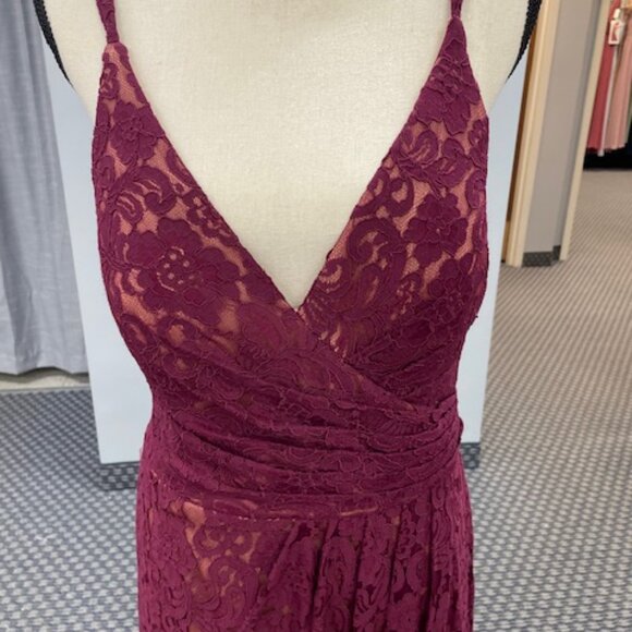 Burgundy & Lace Evening Dress with Low Back - Picture 2 of 11